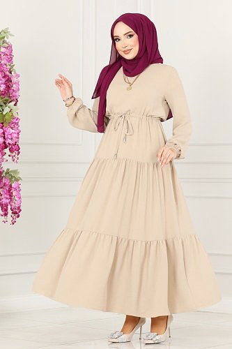 moda selvim الفستان بيج 103MP806 - Thumbnail