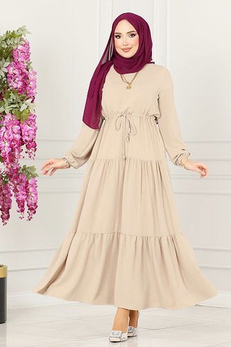moda selvim الفستان بيج 103MP806 - Thumbnail