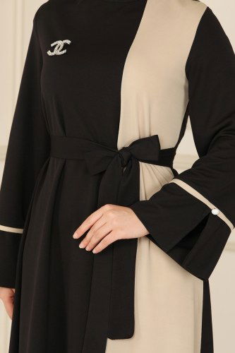 moda selvim Dress 103YNS793 Black&Vision - Thumbnail