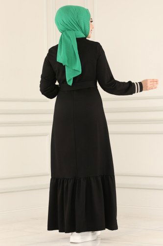 moda selvim 1042MRT754 لون أسود مع فيزيون فستان - Thumbnail