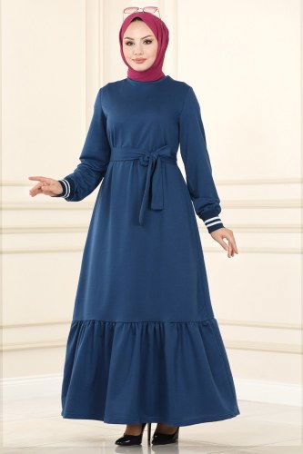 moda selvim Dress 1042MRT754 Indigo - Thumbnail