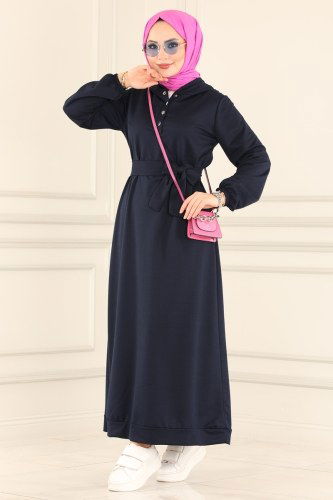 moda selvim Dress 1043MRT754 Navy Blue - Thumbnail