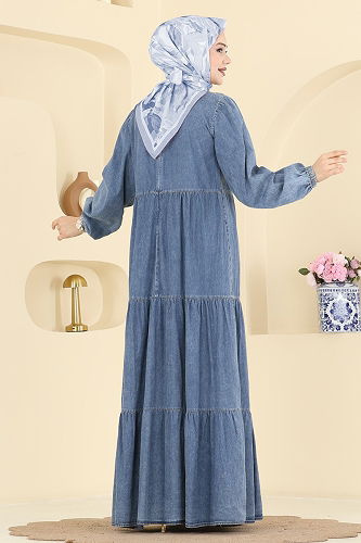 moda selvim الفستان جينز أزرق 104ZNE1011 - Thumbnail