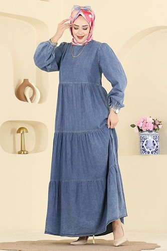 moda selvim Dress 104ZNE1011 Light Denim - Thumbnail