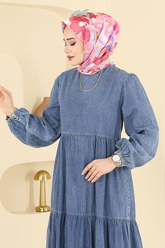 moda selvim Dress 104ZNE1011 Light Denim - Thumbnail