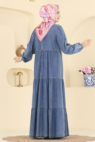 moda selvim الفستان جينز فاتح 104ZNE1011 - Thumbnail