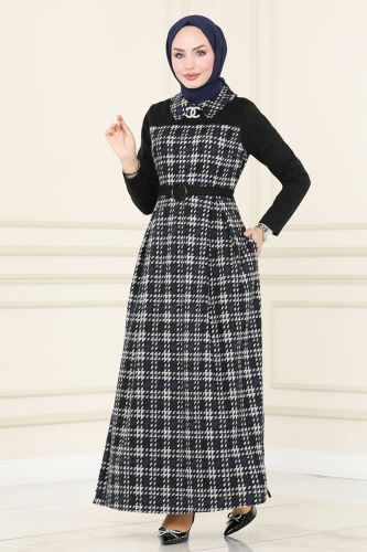 moda selvim Dress 1050BRZ597 Navy Blue - Thumbnail