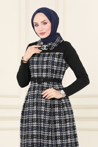 moda selvim Dress 1050BRZ597 Navy Blue - Thumbnail