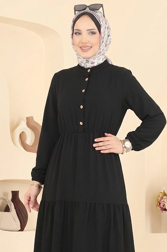 moda selvim الفستان أسود 105NZRK1200 - Thumbnail