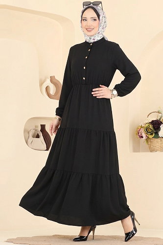 moda selvim الفستان أسود 105NZRK1200 - Thumbnail