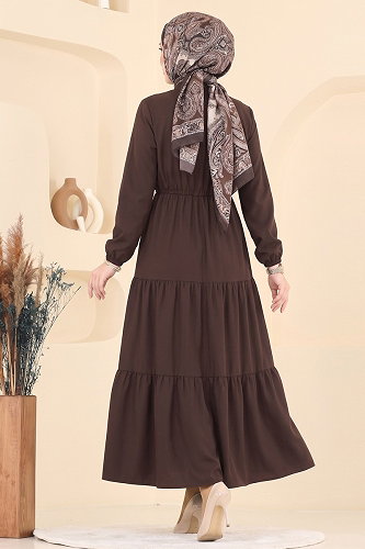 moda selvim الفستان بني 105NZRK1200 - Thumbnail