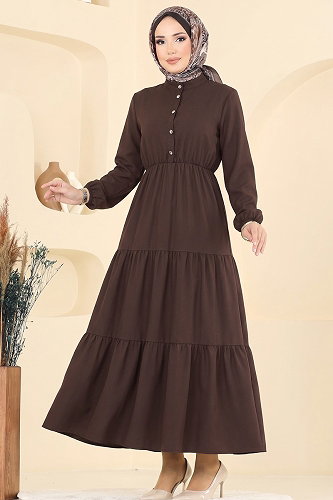 moda selvim الفستان بني 105NZRK1200 - Thumbnail