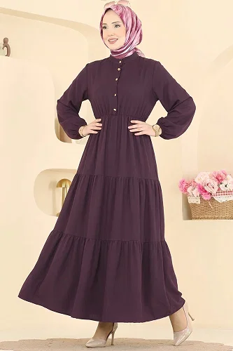 moda selvim Dress 105NZRK1200 Damson - Thumbnail
