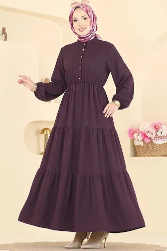 moda selvim Dress 105NZRK1200 Damson - Thumbnail