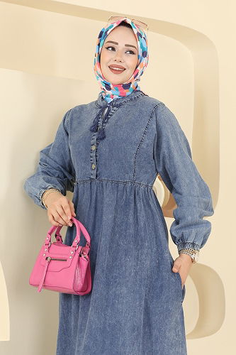 moda selvim Dress 105ZNE1011 Light Denim - Thumbnail