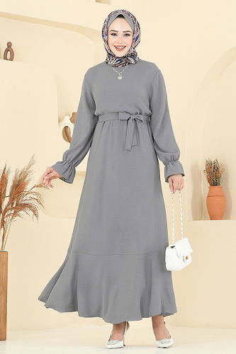 moda selvim الفستان رمادي 1061ERK1158 - Thumbnail