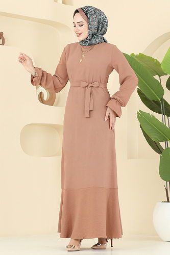 moda selvim الفستان بيج وردي 1061ERK1158 - Thumbnail