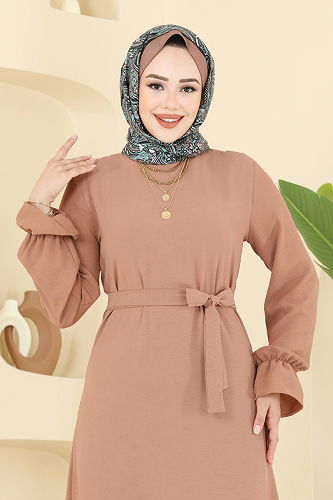 moda selvim الفستان بيج وردي 1061ERK1158 - Thumbnail