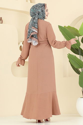 moda selvim الفستان بيج وردي 1061ERK1158 - Thumbnail