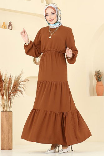 moda selvim الفستان عسلي 1062ERK1158 - Thumbnail