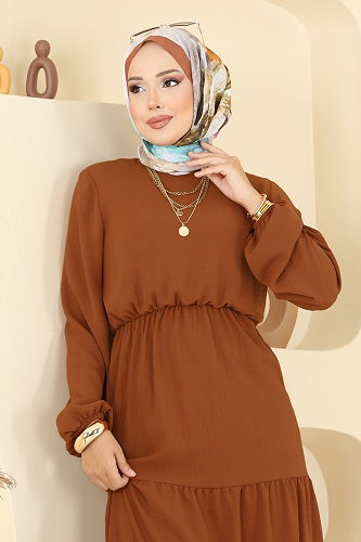 moda selvim الفستان عسلي 1062ERK1158 - Thumbnail