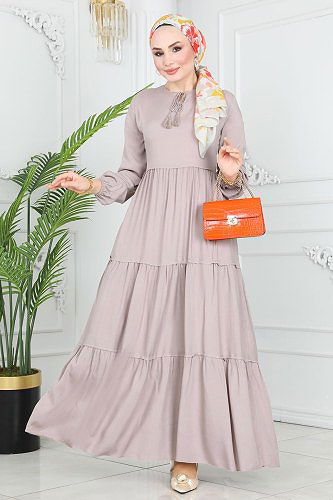 moda selvim الفستان بيج 1068BG354 - Thumbnail