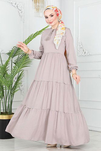 moda selvim الفستان بيج 1068BG354 - Thumbnail