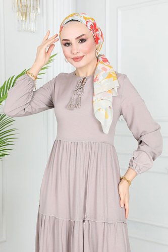 moda selvim الفستان بيج 1068BG354 - Thumbnail