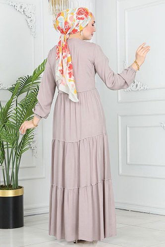 moda selvim الفستان بيج 1068BG354 - Thumbnail