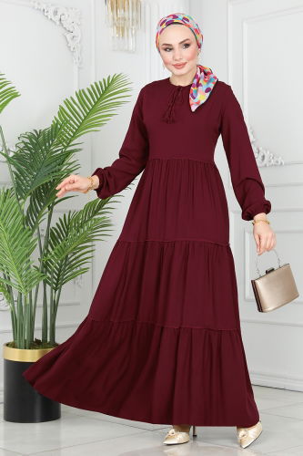 moda selvim DRESS 1068BG354 Burgundy - Thumbnail