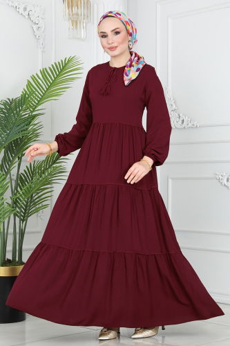 moda selvim Dress 1068BG354 Burgundy - Thumbnail