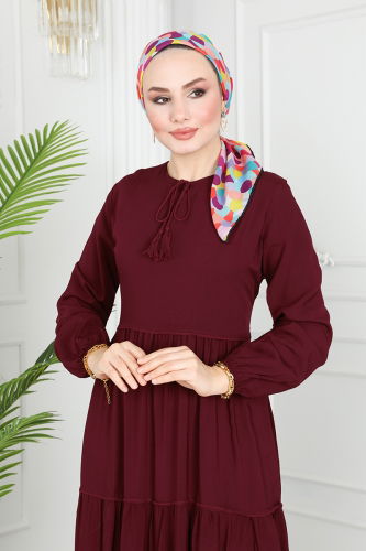 moda selvim DRESS 1068BG354 Burgundy - Thumbnail