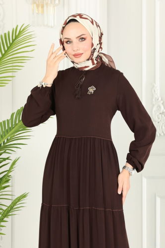 moda selvim DRESS 1068BG354 Brown - Thumbnail