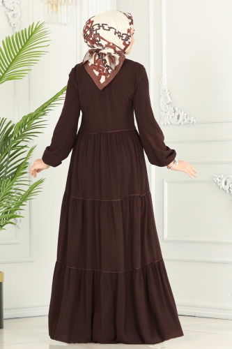 moda selvim Dress 1068BG354 Brown - Thumbnail