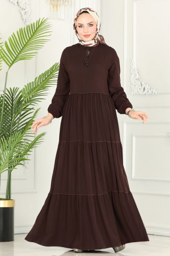 moda selvim Dress 1068BG354 Brown - Thumbnail