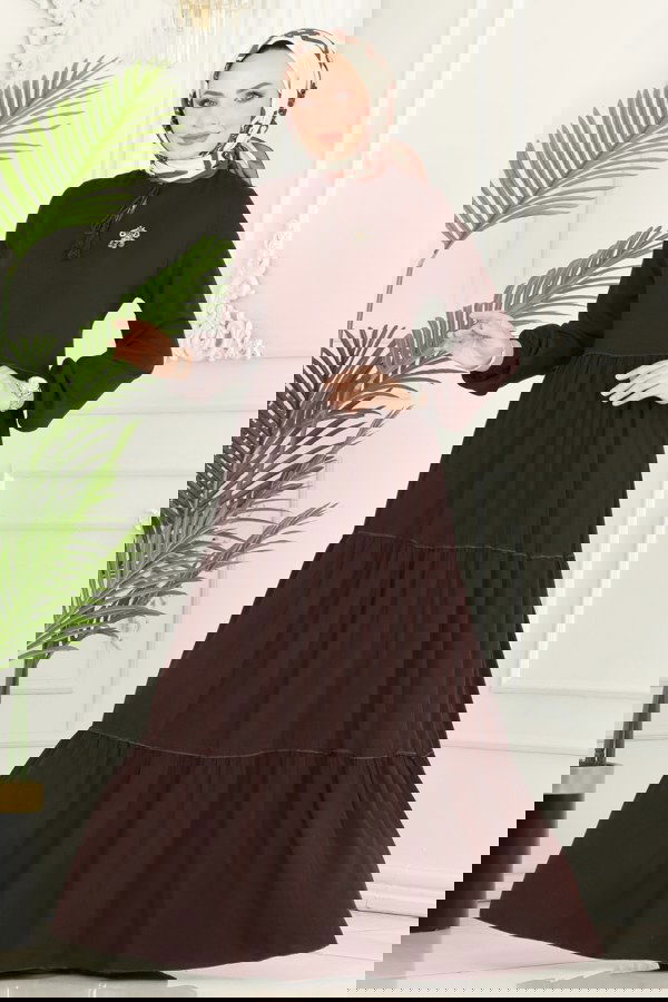 Modaselvim خصم صافٍ20%+20% في سلة التسوق الفستان بني 1068BG354