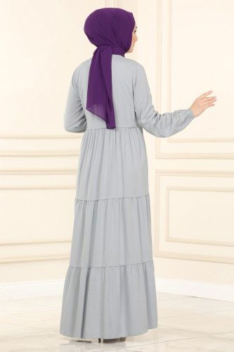 moda selvim 1068BG354 الفضي فستان - Thumbnail