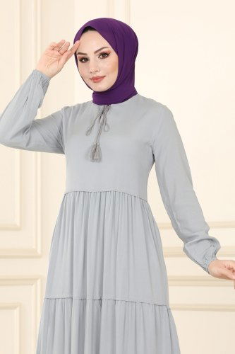 moda selvim 1068BG354 الفضي فستان - Thumbnail