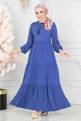 moda selvim Dress 1068BG354 Indigo - Thumbnail