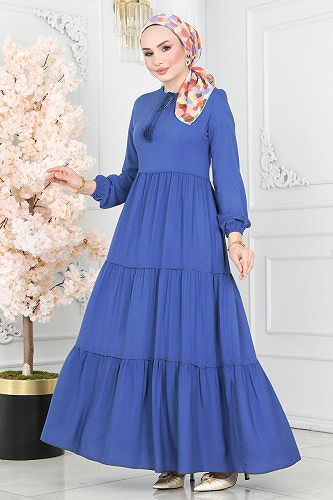 moda selvim Dress 1068BG354 Indigo - Thumbnail