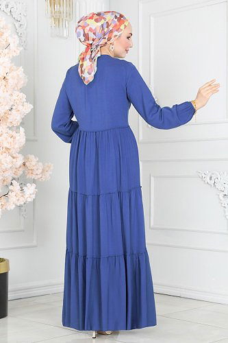 moda selvim Dress 1068BG354 Indigo - Thumbnail