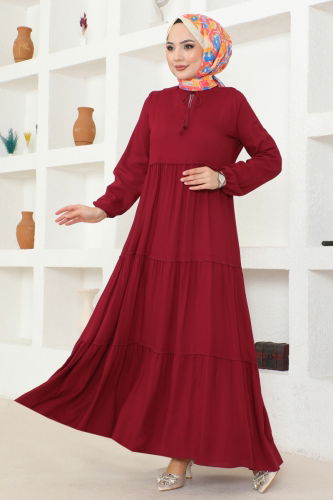 moda selvim Dress 1068BG354 Light Burgundy - Thumbnail