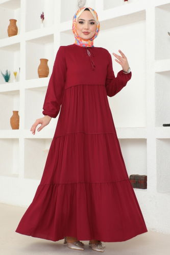 moda selvim Dress 1068BG354 Light Burgundy - Thumbnail