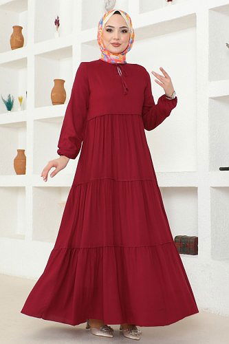 moda selvim Dress 1068BG354 Light Burgundy - Thumbnail