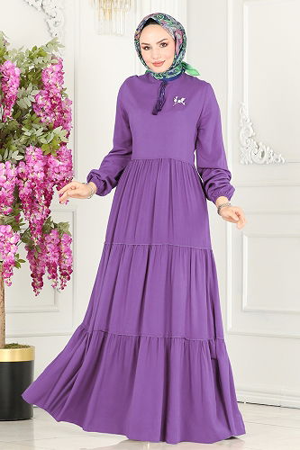 moda selvim الفستان ليلكي 1068BG354 - Thumbnail