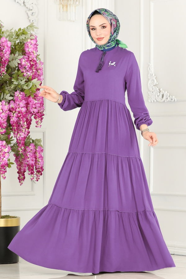 Modaselvim خصم صافٍ20%+20% في سلة التسوق الفستان ليلكي 1068BG354