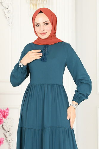 moda selvim Dress 1068BG354 Petroleum - Thumbnail
