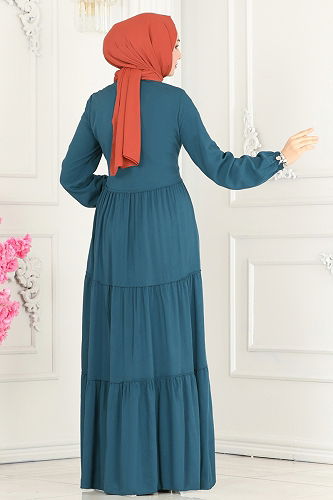 moda selvim Dress 1068BG354 Petroleum - Thumbnail