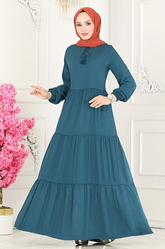 moda selvim الفستان بترولي 1068BG354 - Thumbnail