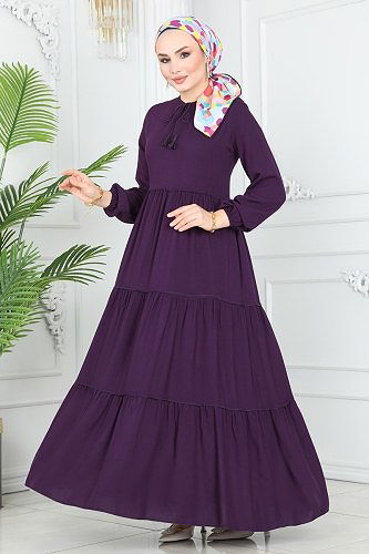 moda selvim الفستان أرجواني 1068BG354 - Thumbnail